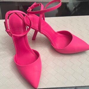 Call It Spring Bright Pink Pointed-Toe Ankle-Strap Heels